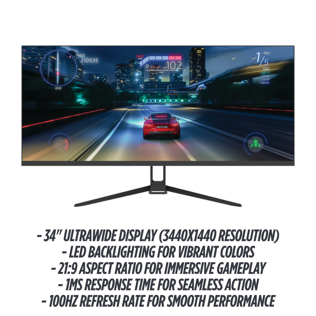 ViewGlow 34" GAMING MONITOR 3440X1440 LED WQHD 1MS 100HZ 21:9 WIDE MONITOR IMMERSIVE GAMING