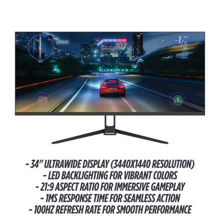 ViewGlow 34 Inch Gaming Monitor | Flat Immersive WQHD Display | 100Hz Refresh Rate