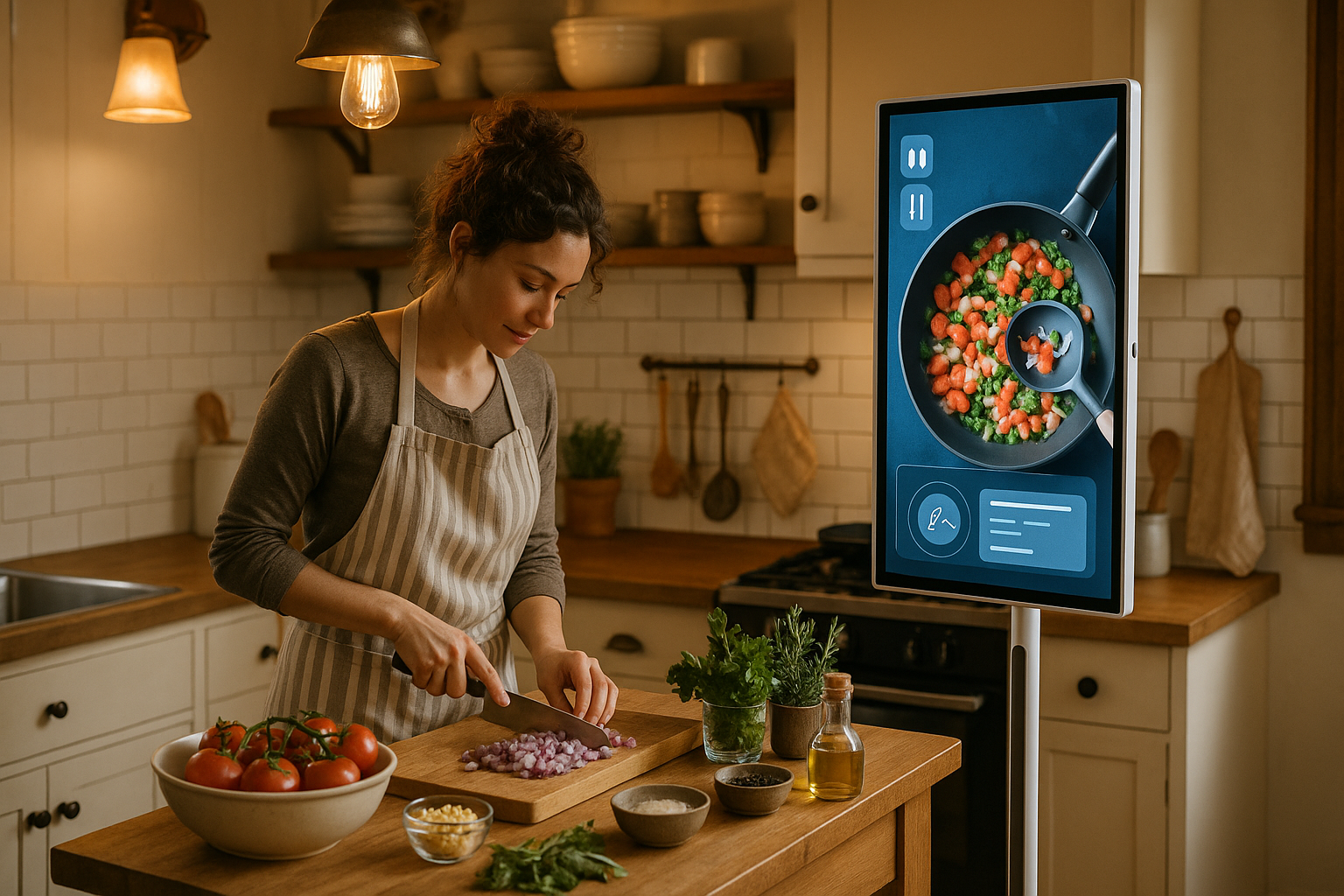 Kitchen scene 3 - Tall monitor in farmhouse kitchen